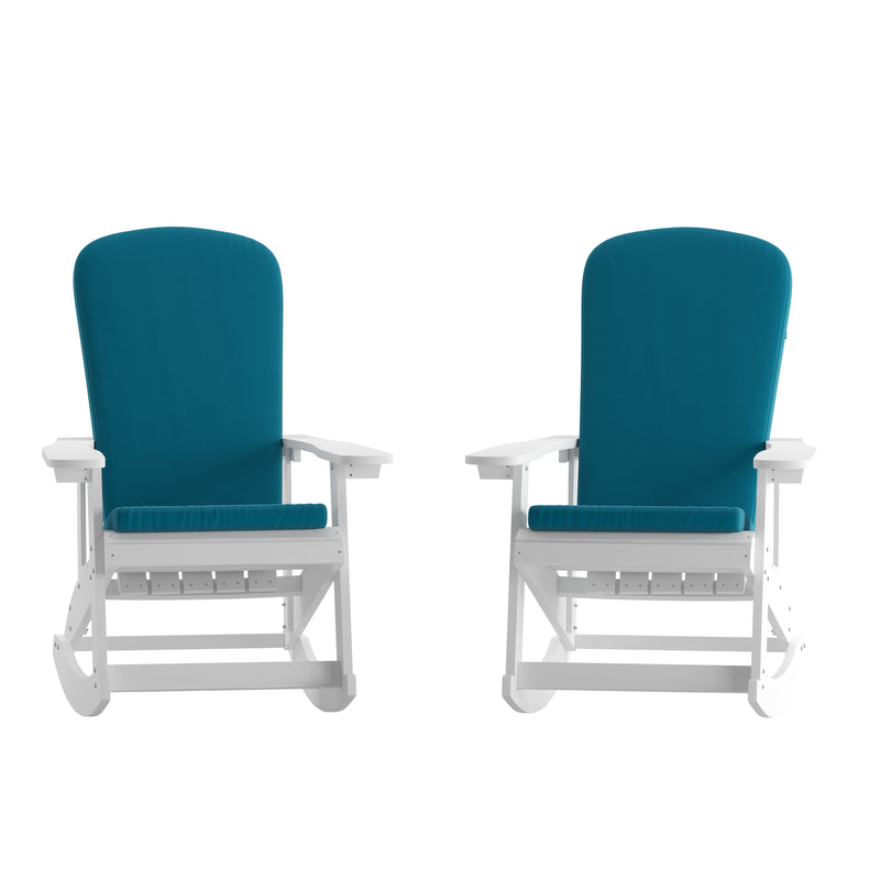 Atlantic All-Weather Polyresin Adirondack Rocking Chair with Vertical Slats and Weather Resistant Cushions