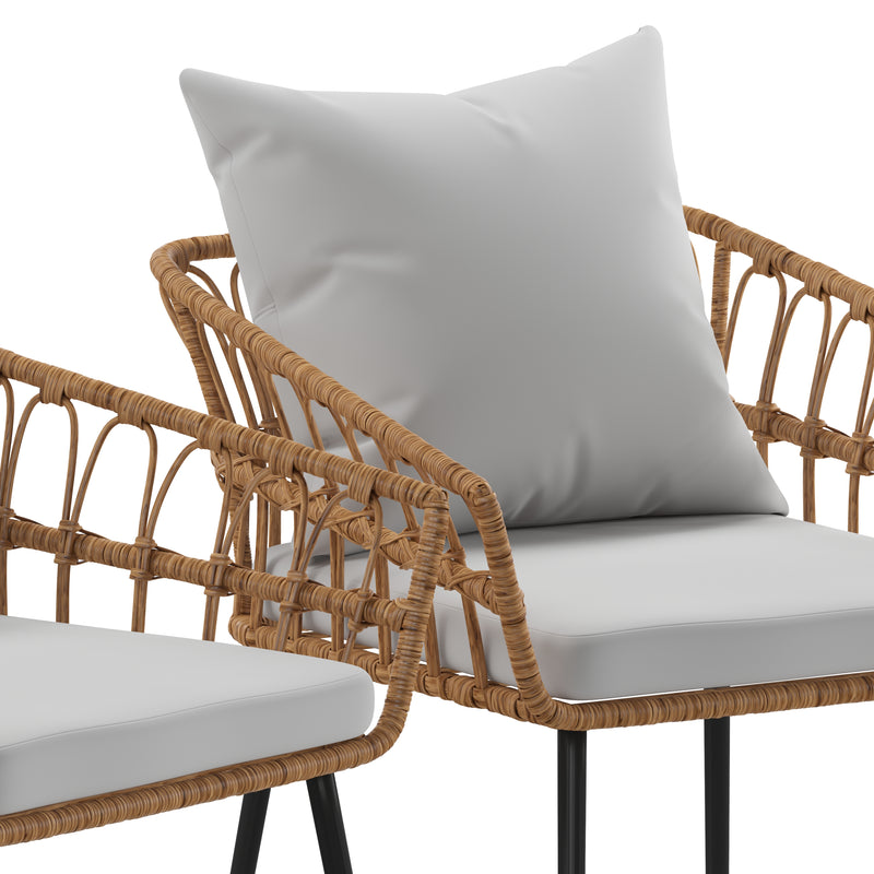 Armon Set of Two Indoor/Outdoor Boho Style Natural Open Weave Rattan Rope Patio Chairs