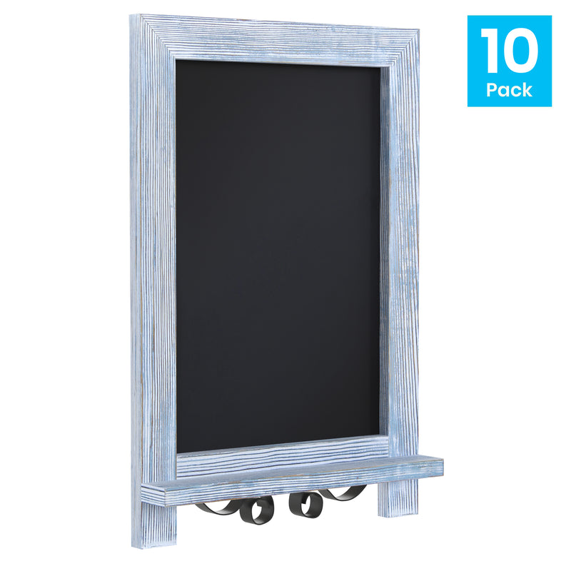 Magda Set of 10 Wall Mount or Tabletop Magnetic Chalkboards with Folding Metal Legs in Rustic Blue,  9.5" x 14"