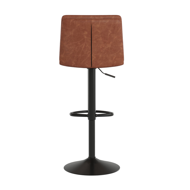 Keene Set of 2 Modern Faux Leather Upholstered Adjustable Height Bar Stools with Sturdy Iron Bases