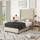 Bramlett Modern Platform Bed Frame with Padded Faux Linen Upholstered Wingback Headboard and Wood Support Slats