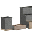Cecil 3 Piece Desk Organizer Set for Desktop, Countertop, or Vanity in Galvanized Finished Metal and Rustic Wood