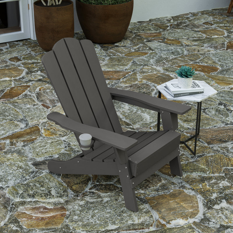 Nassau Adirondack Chair with Cup Holder, Weather Resistant HDPE Adirondack Chair in Gray