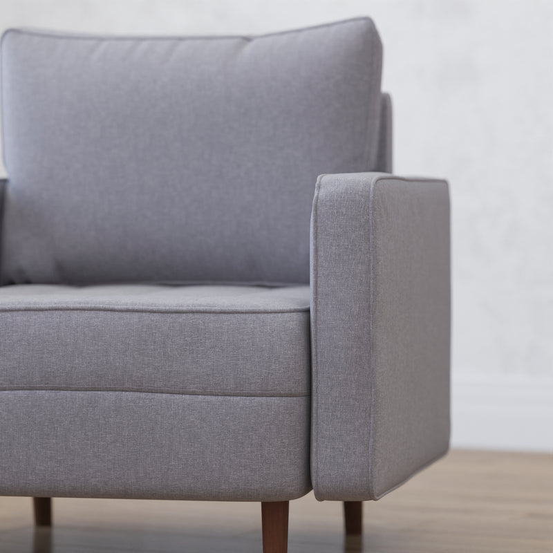 Garibaldi Mid-Century Modern Armchair with Tufted Faux Linen Upholstery & Solid Wood Legs in Slate Gray