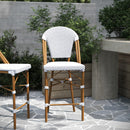 Celia Set of Two Indoor/Outdoor Stacking French Bistro Counter Stools with Patterned Seats and Backs & Light Natural Metal Frames