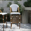 Celia Set of Two Indoor/Outdoor Stacking French Bistro Bar Stools with Patterned Seats and Backs & Light Natural Metal Frames