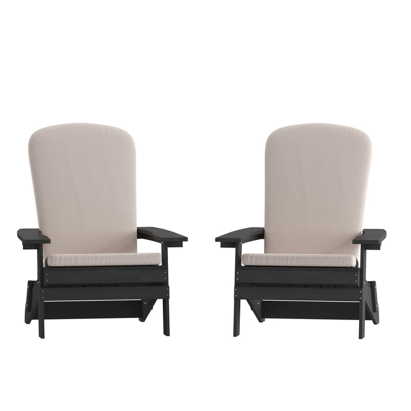 Riviera Set of 2 Weather Resistant Folding Adirondack Patio Chairs With Vertical Lattice Backs and Comfort Foam Cushions
