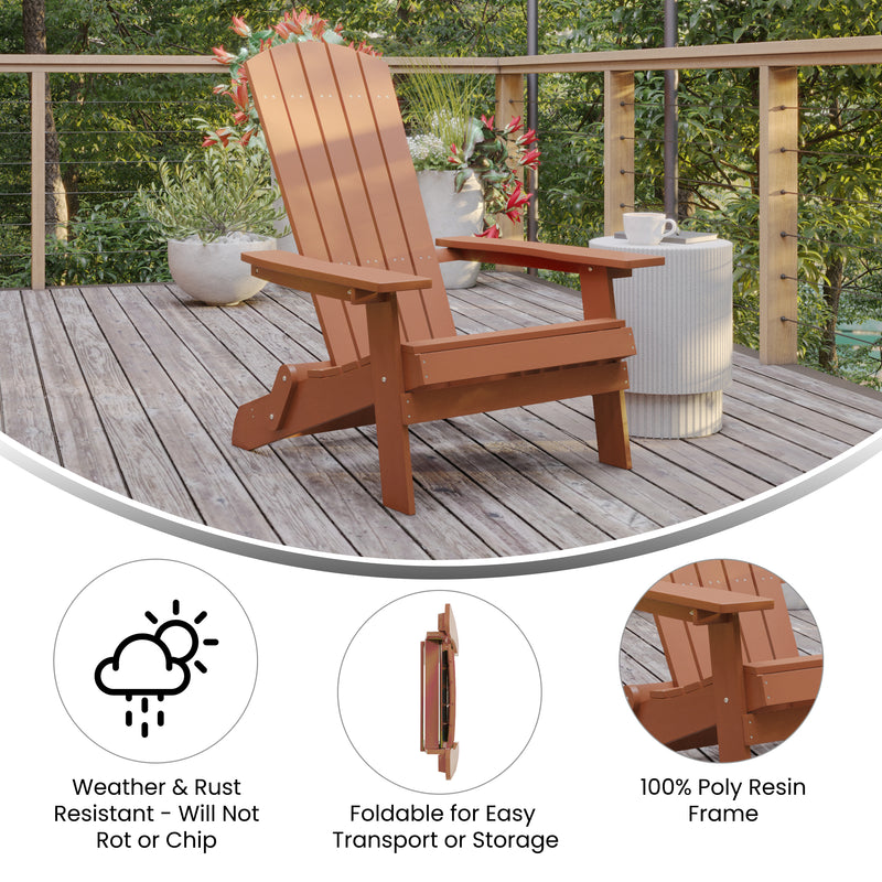 Riviera Poly Resin Folding Adirondack Lounge Chair - All-Weather Indoor/Outdoor Patio Chair