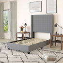 Bramlett Modern Platform Bed Frame with Padded Faux Linen Upholstered Wingback Headboard and Wood Support Slats