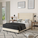Percy Modern Platform Bed with Padded Channel Stitched Faux Linen Upholstered Wingback Headboard and 8.6" Underbed Clearance