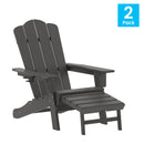 Nassau Adirondack Chair with Cup Holder and Pull Out Ottoman, All-Weather HDPE Indoor/Outdoor Lounge Chair, Set of 2