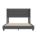 Percy Modern Platform Bed with Padded Channel Stitched Faux Linen Upholstered Wingback Headboard and 8.6" Underbed Clearance