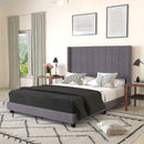 Sana Modern Gray Velvet Upholstered Platform Bed Frame with Padded, Tufted Wingback Headboard and Wood Support Slats, No Box Spring Required