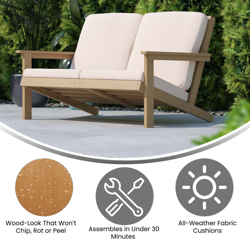 Riviera All-Weather Poly Resin Wood Adirondack Style Deep Seat Patio Loveseat with Cushions