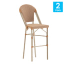Celia Set of Two Indoor/Outdoor Stacking French Bistro Bar Stools with Patterned Seats and Backs & Light Natural Metal Frames