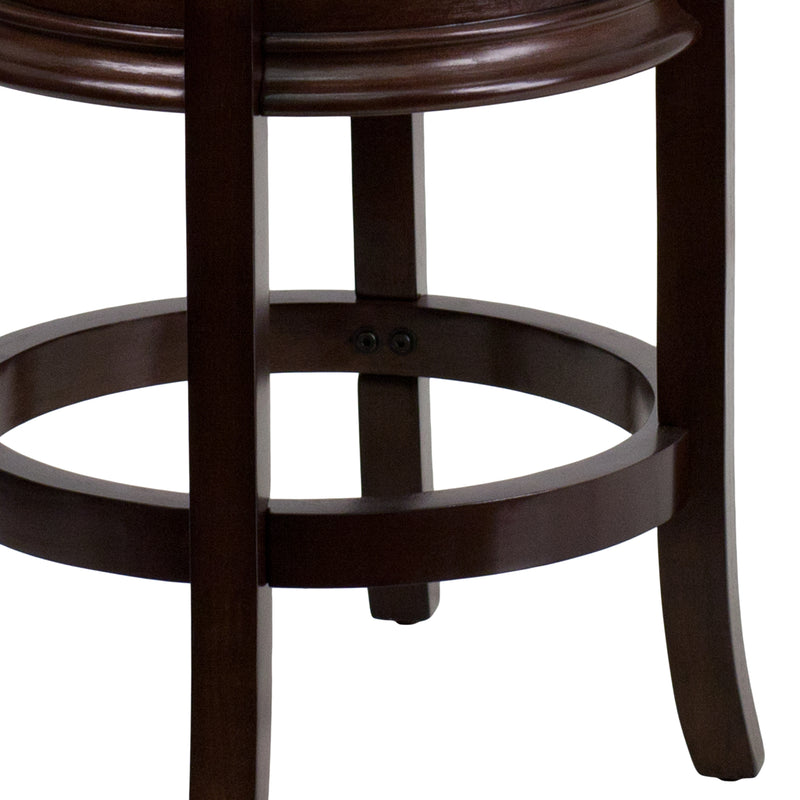Clara 24" Cappuccino Brown Backless Wooden Counter Stool with Black Faux Leather 360 Degree Swivel Seat