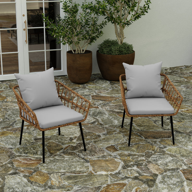 Armon Set of Two Indoor/Outdoor Boho Style Natural Open Weave Rattan Rope Patio Chairs