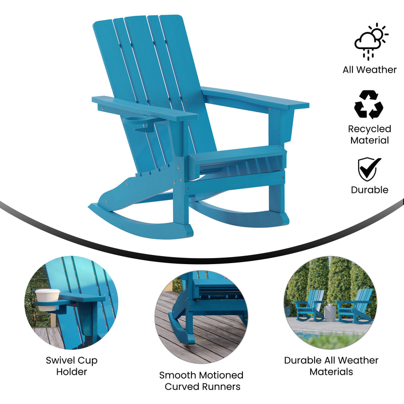 Ridley Adirondack Rocking Chair with Cup Holder, Weather Resistant HDPE Adirondack Rocking Chair