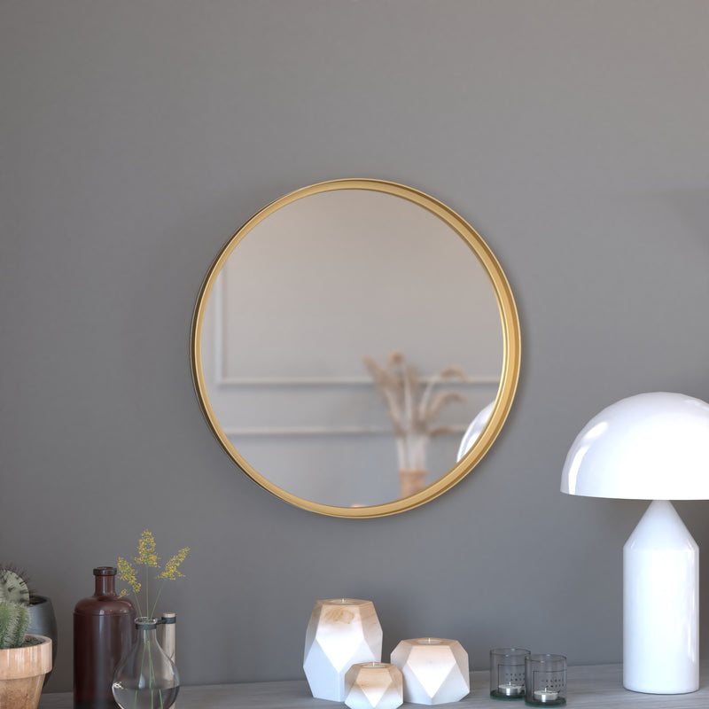 Monaco Round Deep Frame Accent Mirror Round Metal Framed Wall Mount Mirror