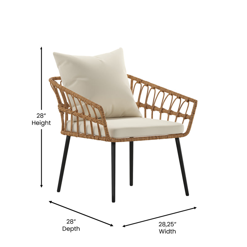 Armon Set of Two Indoor/Outdoor Boho Style Natural Open Weave Rattan Rope Patio Chairs