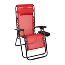 Merrill Set of 2 Red Folding Mesh Upholstered Zero Gravity Chair with Removable Pillow and Cupholder Tray
