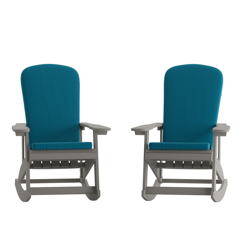 Atlantic All-Weather Polyresin Adirondack Rocking Chair with Vertical Slats and Weather Resistant Cushions
