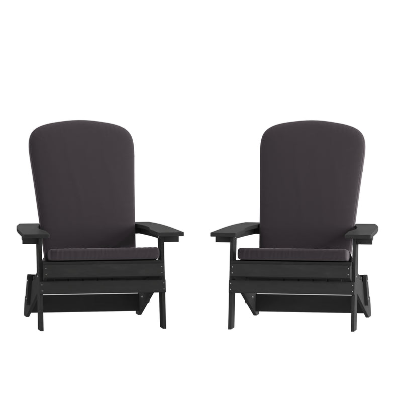 Riviera Set of 2 Weather Resistant Folding Adirondack Patio Chairs With Vertical Lattice Backs and Comfort Foam Cushions