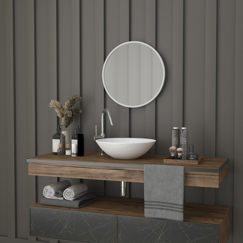 Monaco 20" Round Accent Wall Mirror in Silver with Metal Frame for Bathroom, Vanity, Entryway, Dining Room, & Living Room
