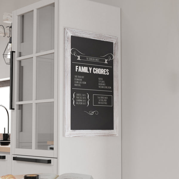 Magda 20" x 30" Whitewashed Wall Mount Magnetic Chalkboard Sign, Hanging Wall Chalkboard Memo Board