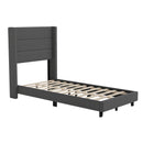 Percy Modern Platform Bed with Padded Channel Stitched Faux Linen Upholstered Wingback Headboard and 8.6" Underbed Clearance