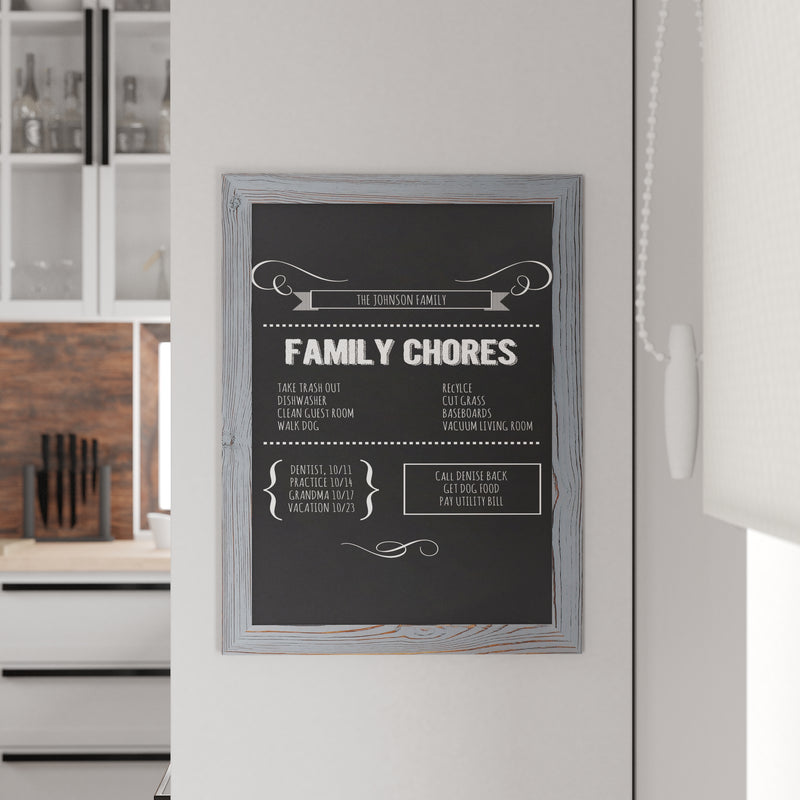Magda 18" x 24" Rustic Gray Wall Mount Magnetic Chalkboard Sign, Hanging Wall Chalkboard Memo Board