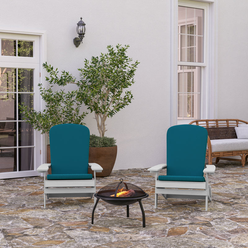 Riviera Set of 2 Weather Resistant Folding Adirondack Patio Chairs With Vertical Lattice Backs and Comfort Foam Cushions