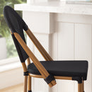 Mael Set of Two Stacking French Bistro Style Bar Stools with Textilene Seat and Bamboo Finished Metal Frame for Indoor/Outdoor Use