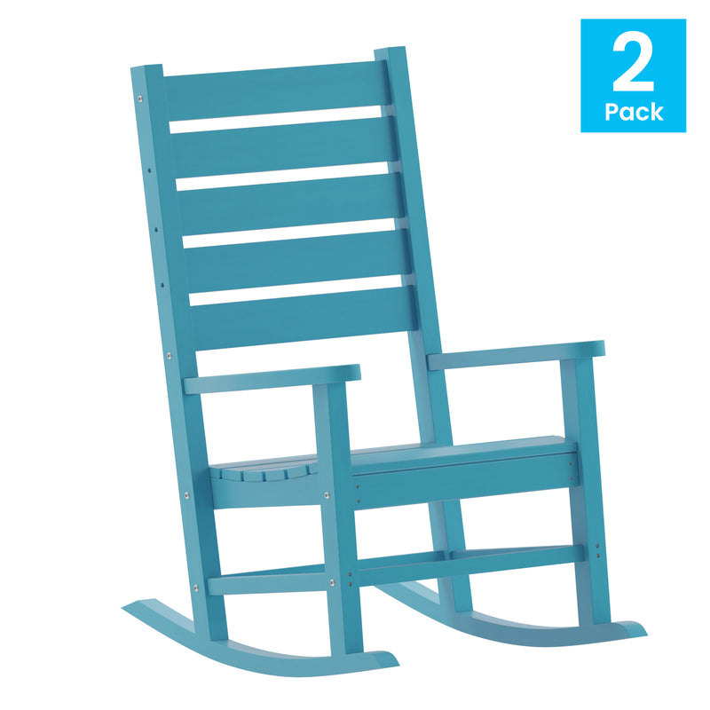 Fielder Set of 2 Contemporary Rocking Chairs, All-Weather HDPE Indoor/Outdoor Rockers in Blue