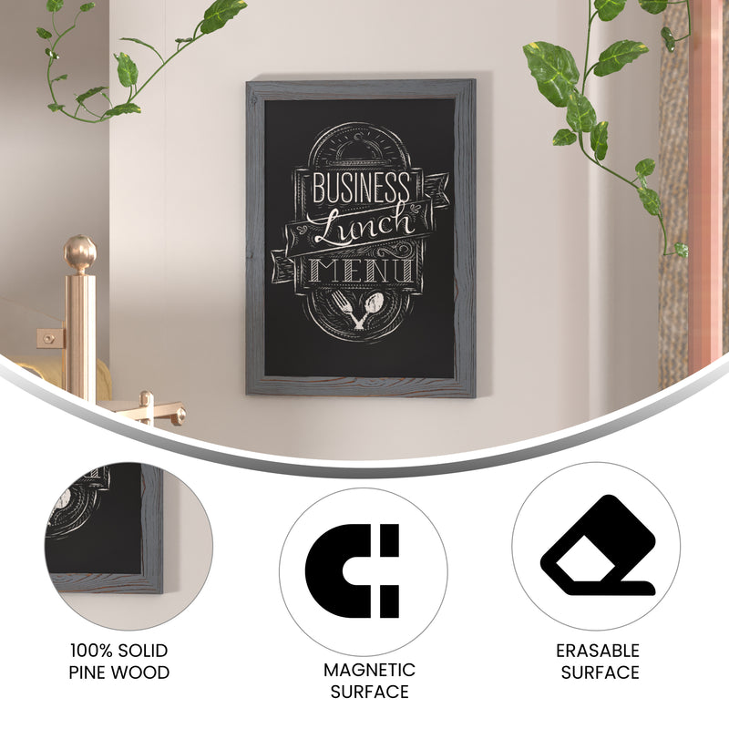 Magda 18" x 24" Rustic Gray Wall Mount Magnetic Chalkboard Sign, Hanging Wall Chalkboard Memo Board