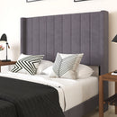 Sana Modern Gray Velvet Upholstered Platform Bed Frame with Padded, Tufted Wingback Headboard and Wood Support Slats, No Box Spring Required