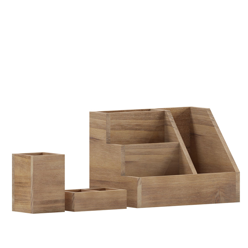Ceely 3 Piece Wooden Desk Organizer Set for Desktop, Countertop, or Vanity in Rustic Brown