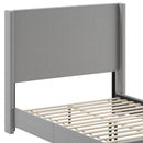 Bramlett Modern Queen Size Platform Bed Frame with Padded Faux Linen Upholstered Wingback Headboard and Wood Support Slats in Gray