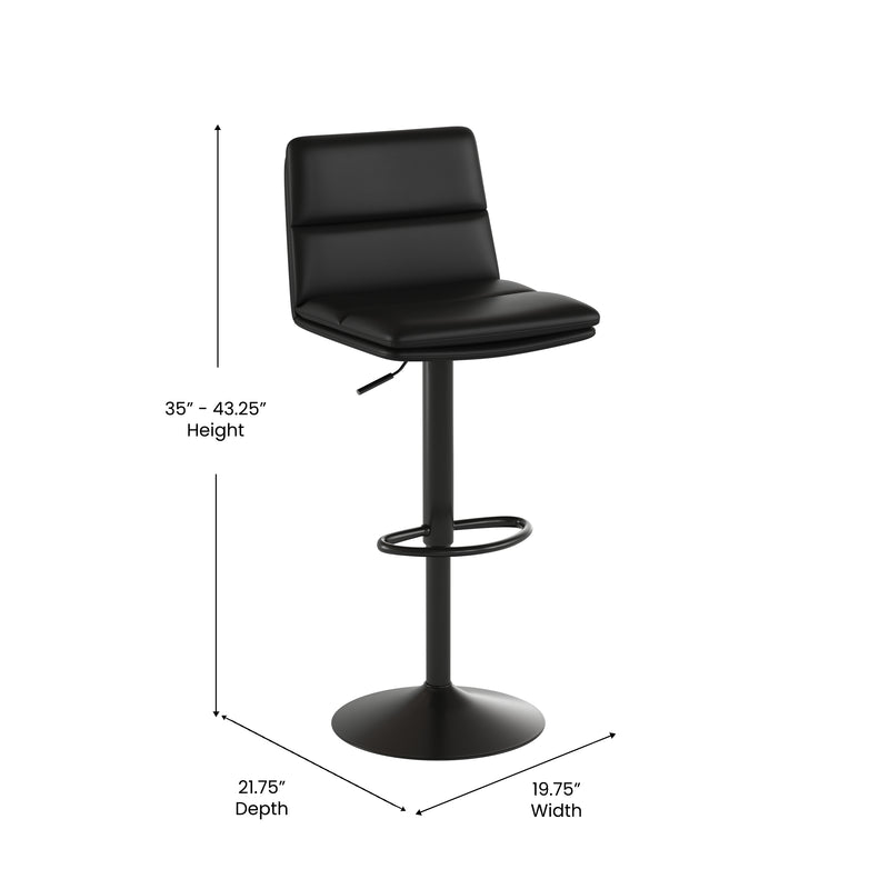 Keene Set of 2 Modern Faux Leather Upholstered Adjustable Height Bar Stools with Sturdy Iron Bases