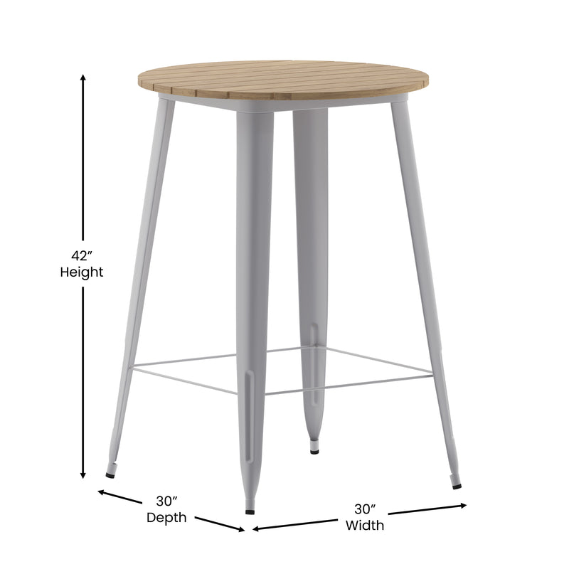 Dryden Indoor/Outdoor Bar Top Table, 30" Round All Weather Poly Resin Top with Steel base
