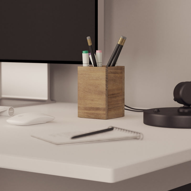Ceely 3 Piece Wooden Desk Organizer Set for Desktop, Countertop, or Vanity in Rustic Brown