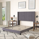 Sana Modern Gray Velvet Upholstered Platform Bed Frame with Padded, Tufted Wingback Headboard and Wood Support Slats, No Box Spring Required