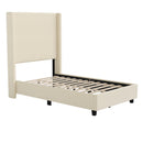 Bramlett Modern Platform Bed Frame with Padded Faux Linen Upholstered Wingback Headboard and Wood Support Slats