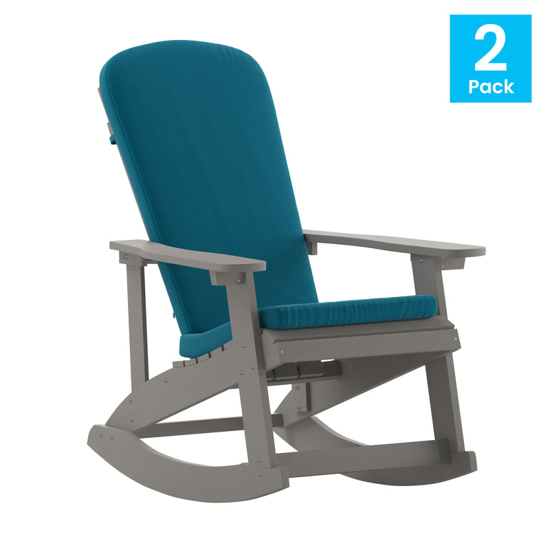 Atlantic All-Weather Polyresin Adirondack Rocking Chair with Vertical Slats and Weather Resistant Cushions
