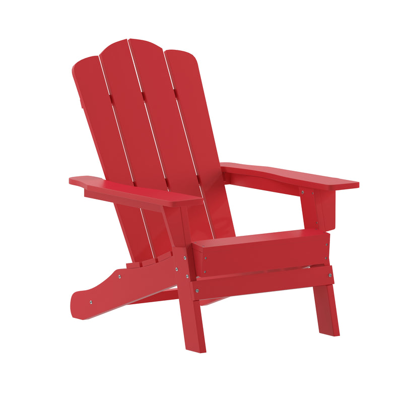 Nassau Adirondack Chair with Cup Holder, Weather Resistant HDPE Adirondack Chair in Red