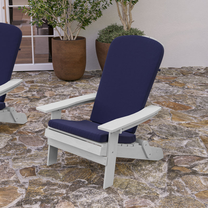 Riviera Set of 2 Weather Resistant Folding Adirondack Patio Chairs With Vertical Lattice Backs and Comfort Foam Cushions