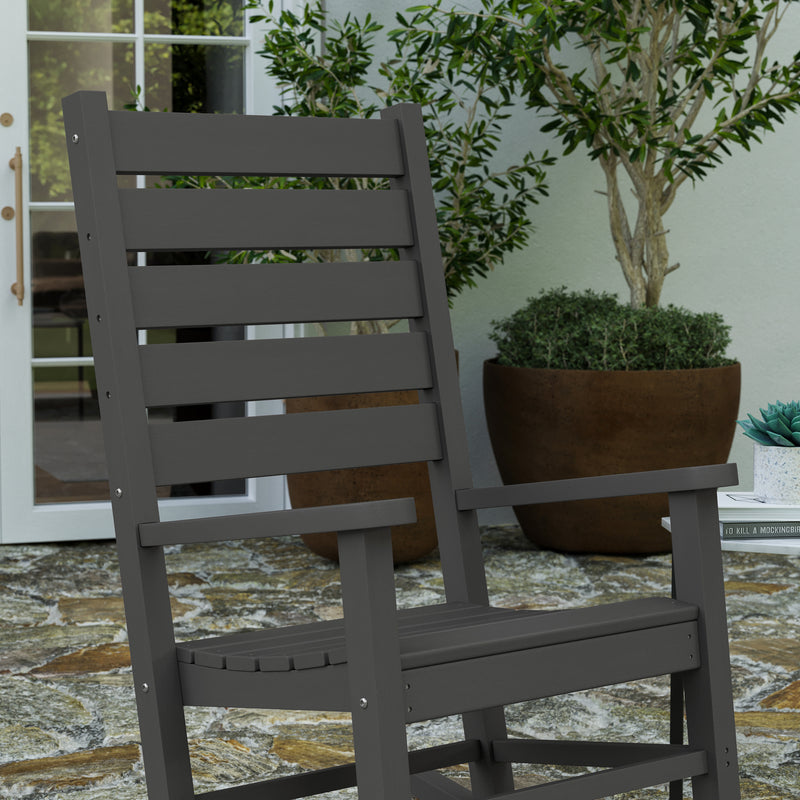 Fielder Contemporary Rocking Chair, All-Weather HDPE Indoor/Outdoor Rocker in Gray