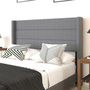 Percy Modern Platform Bed with Padded Channel Stitched Faux Linen Upholstered Wingback Headboard and 8.6" Underbed Clearance