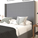 Bramlett Modern Queen Size Platform Bed Frame with Padded Faux Linen Upholstered Wingback Headboard and Wood Support Slats in Gray