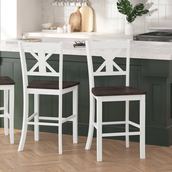 Imelda Set of Two Solid Wood Modern Farmhouse Counter Height Dining Stool